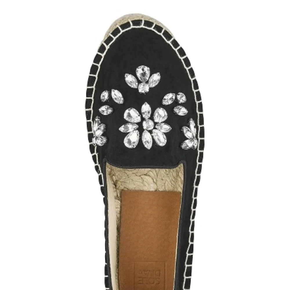 SOLE DIVA JEWELED ESPADRILLE'S - BLACK SIZE 8E WIDE WIDTH (NEW WITH TAGS)